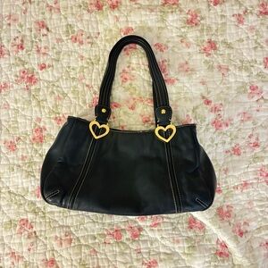 Navy Women’s Shoulder Bag with Gold hardware and Heart Accents